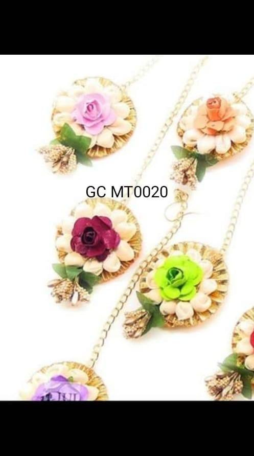 Wedding gift Bridal, Bridesmaid Multicolor Maang Tika Hand Made Artificial Flower Maang Tikka forehead jewel Haldi,Mehndi,Sangeet Night