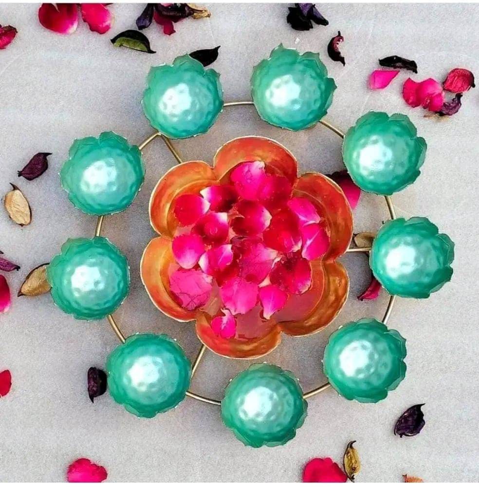 Iron Rangoli flower Urli with candle holder/Urli bowl/Candle Festive/CHRISTMAS GIFT diwali/wedding Decor -2 pc