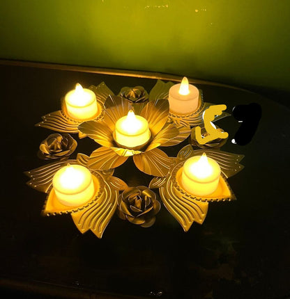 Iron Lotus Diya Urli with diya set/Urli with stand/Urli with bowl/Candle Festive/CHRISTMAS GIFT diwali/wedding Decor -2 pc-10 inch