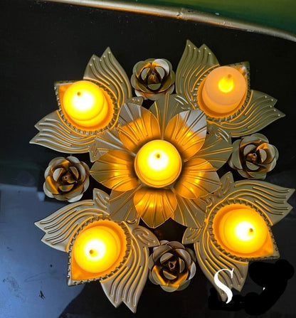 Iron Lotus Diya Urli with diya set/Urli with stand/Urli with bowl/Candle Festive/CHRISTMAS GIFT diwali/wedding Decor -2 pc-10 inch