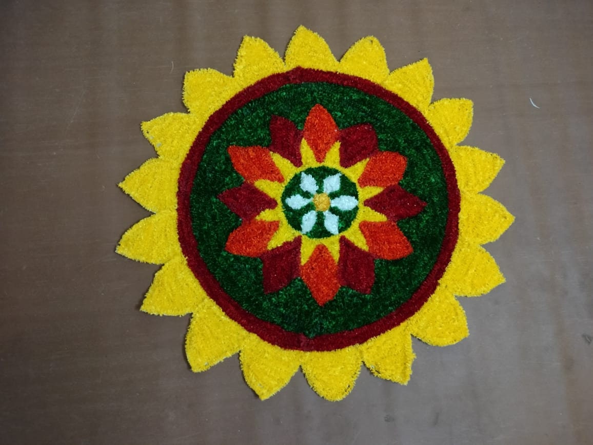 Rangoli mat Canvas base fur mat, fancy Yarn Antiskid Modern Rangoli Door Mat/Home Decoration/pooja room decoration/Festival decoration