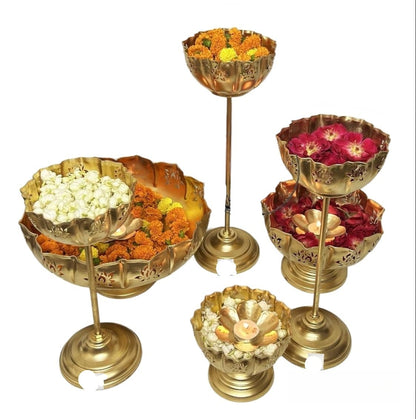 Lotus Urli/Urali/Iron urli with bowl/urli with stand/Uruli set/Christmas/Pooja/wedding Gift/CHRISTMAS/DIWALI GIFT/Home Decoration 9 Pc