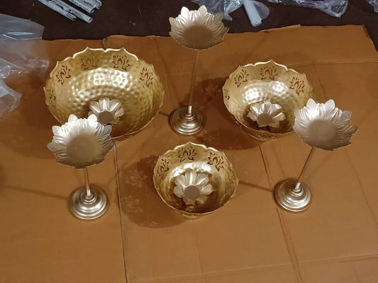 Iron Lotus cut Taj Urli| Urali | Urli bowl Set | Decorative Bowl | Pooja | Wedding |CHRISTMAS| DIWALI GIFT| Home Decor 9pc