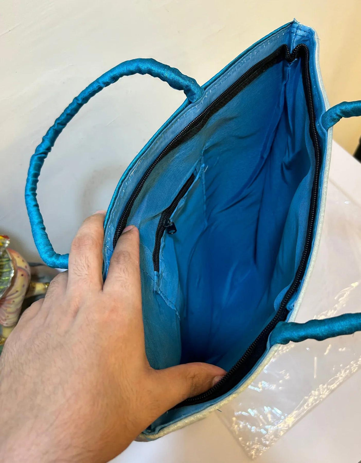 Peacock Feather Potli Bag: Indian Wedding Favor, Janmashtami Gift (16x16 inch)