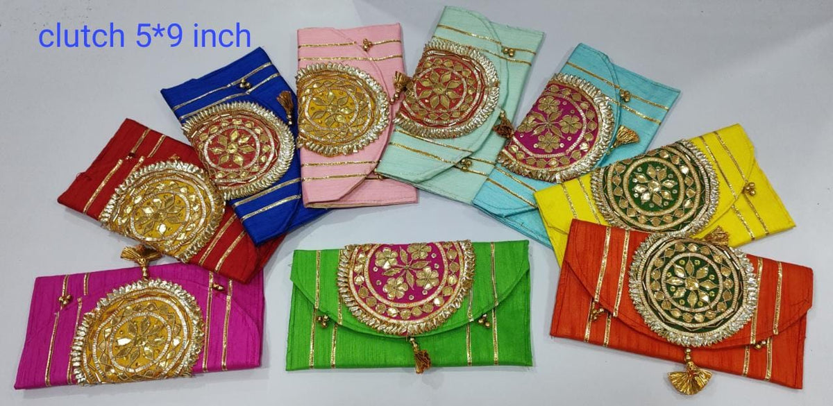 Printed Gota Zari clutch Bags - Indian Wedding Favors, Shagun Pouch