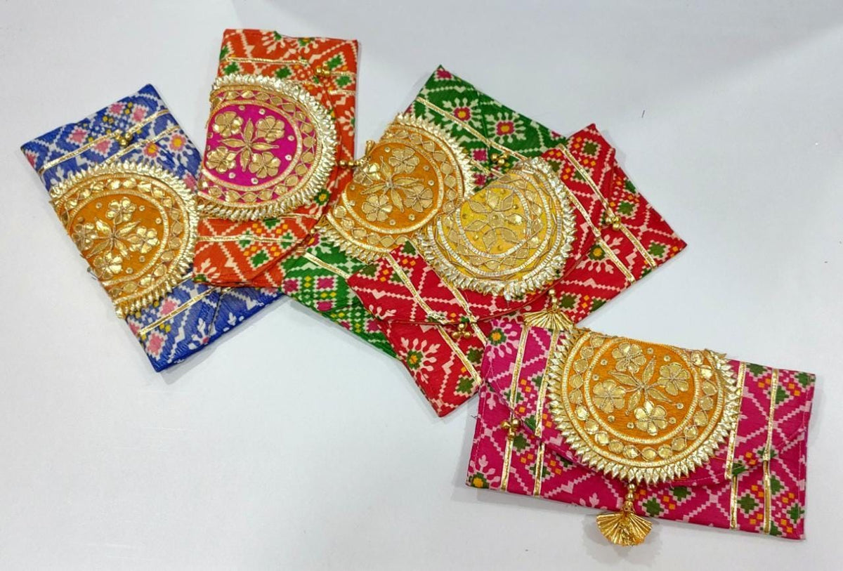 Printed Gota Zari clutch Bags - Indian Wedding Favors, Shagun Pouch
