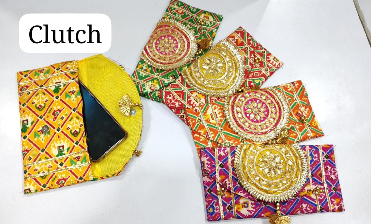 Printed Gota Zari clutch Bags - Indian Wedding Favors, Shagun Pouch