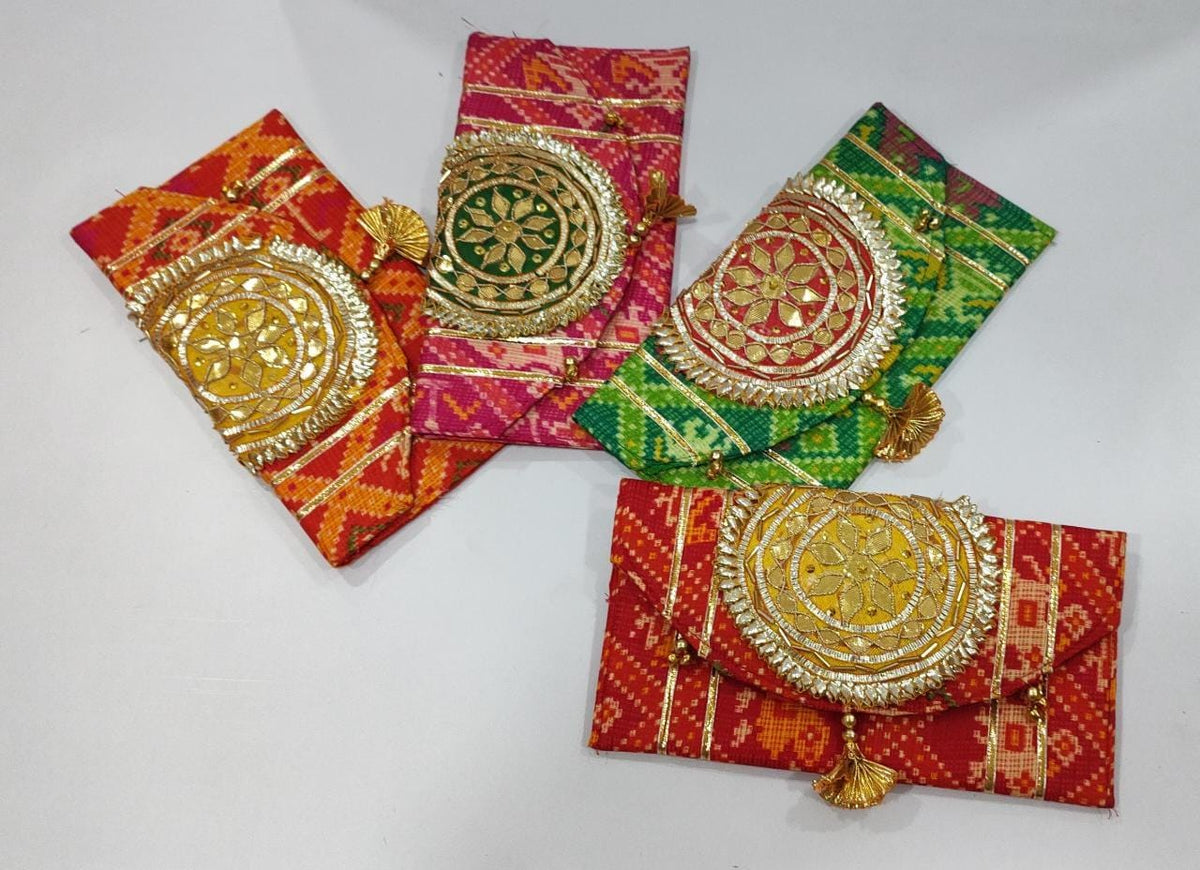 Printed Gota Zari clutch Bags - Indian Wedding Favors, Shagun Pouch