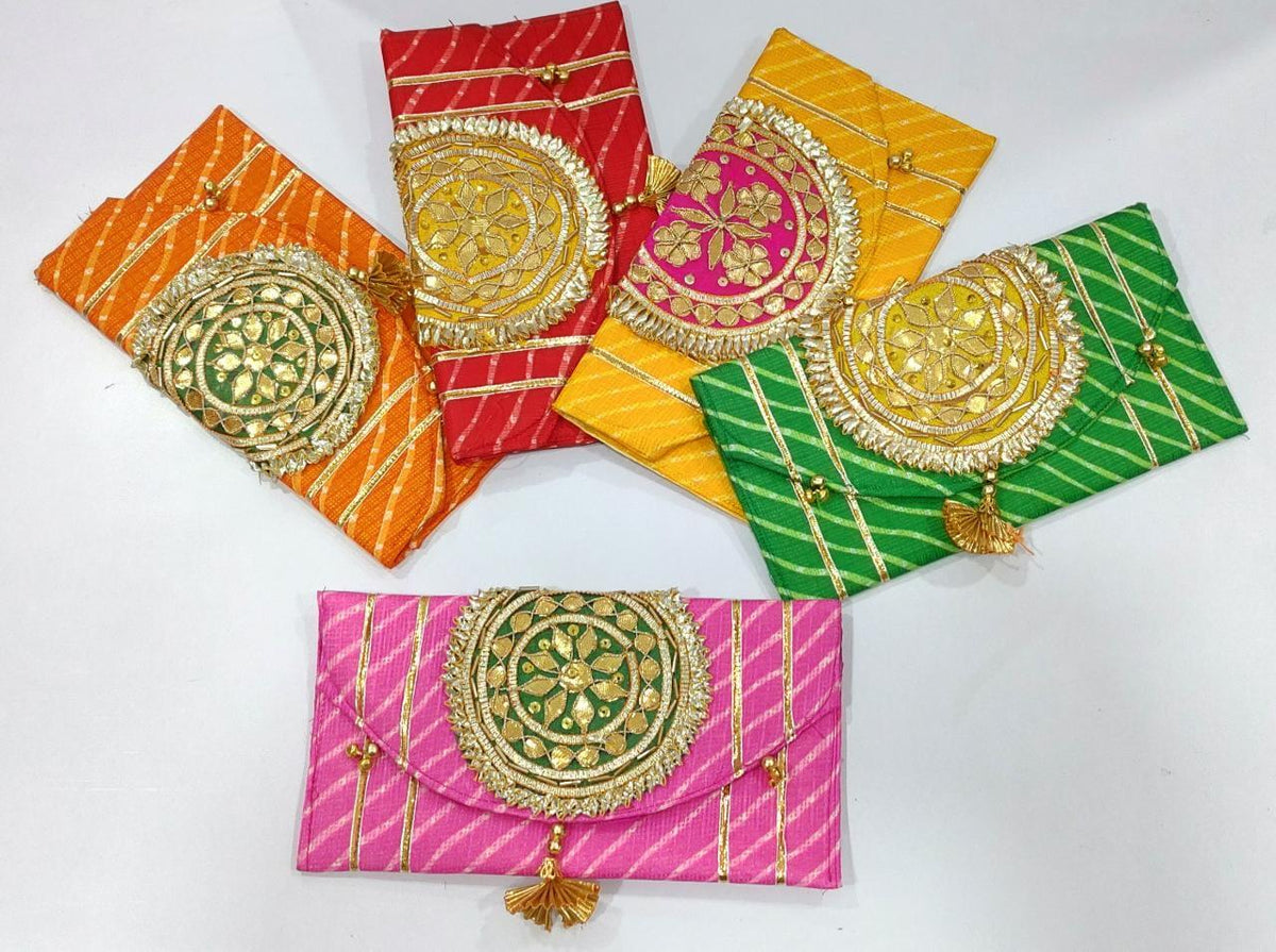 Printed Gota Zari clutch Bags - Indian Wedding Favors, Shagun Pouch