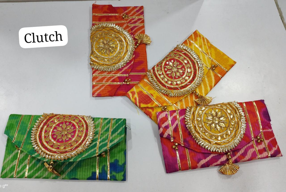 Printed Gota Zari clutch Bags - Indian Wedding Favors, Shagun Pouch