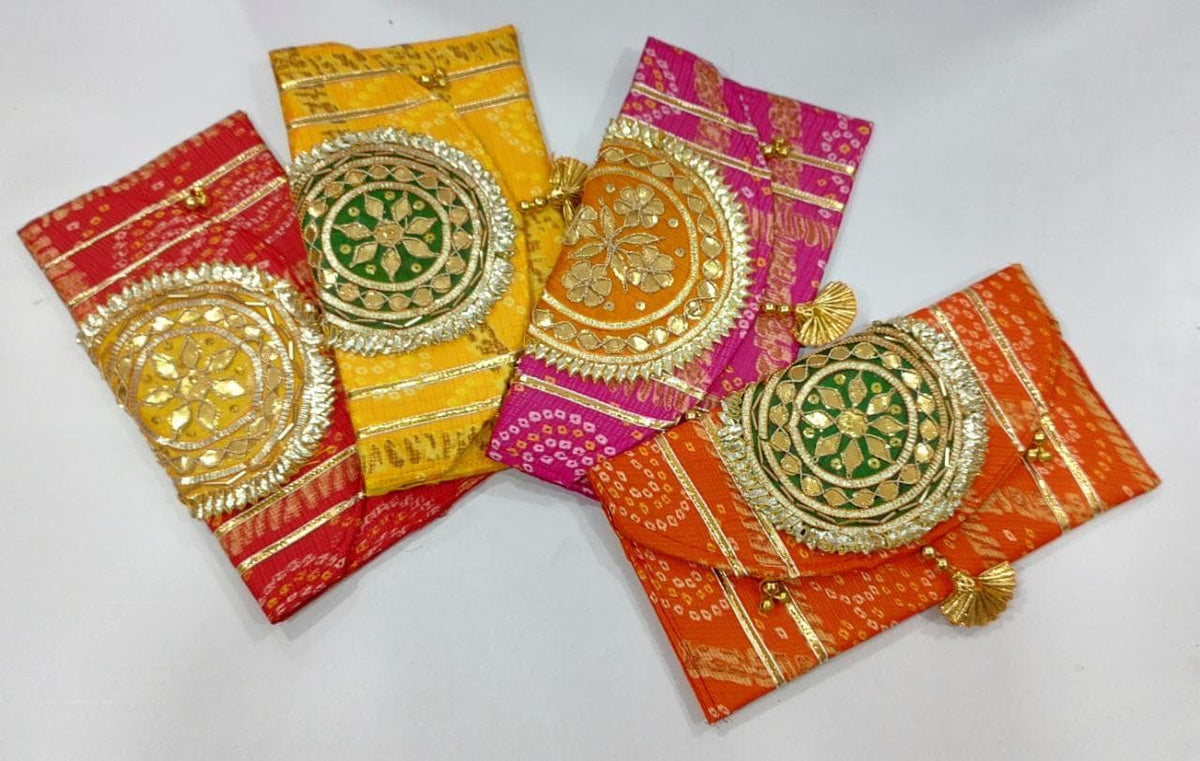 Printed Gota Zari clutch Bags - Indian Wedding Favors, Shagun Pouch