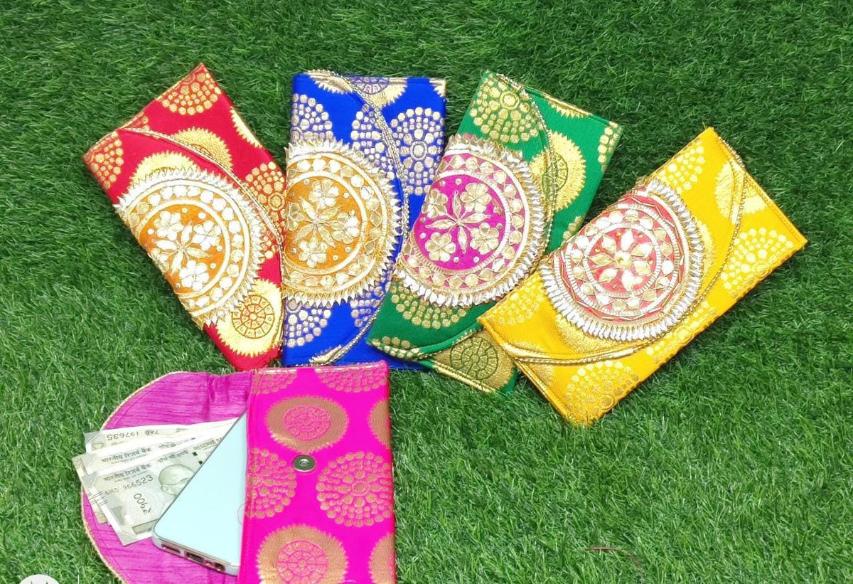 Printed Gota Zari clutch Bags - Indian Wedding Favors, Shagun Pouch