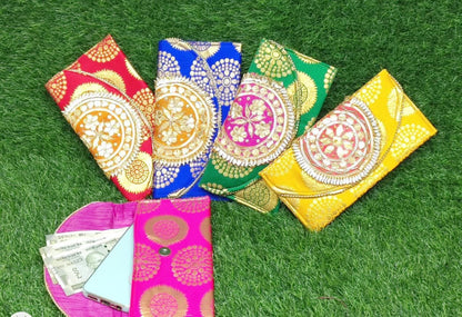 Printed Gota Zari clutch Bags - Indian Wedding Favors, Shagun Pouch