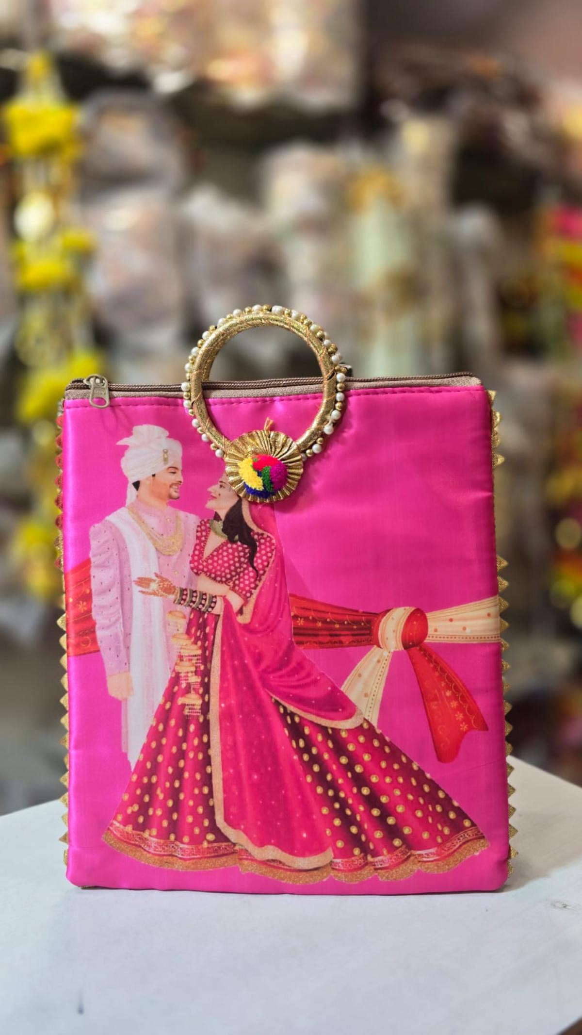 Handbag Digital Print Wedding Special Ceremony Gift Bag: Cotton Bridal Handbag with Bangle Handle