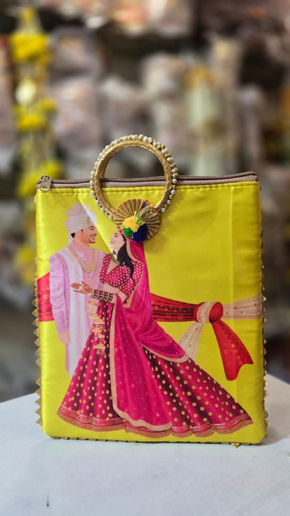 Handbag Digital Print Wedding Special Ceremony Gift Bag: Cotton Bridal Handbag with Bangle Handle