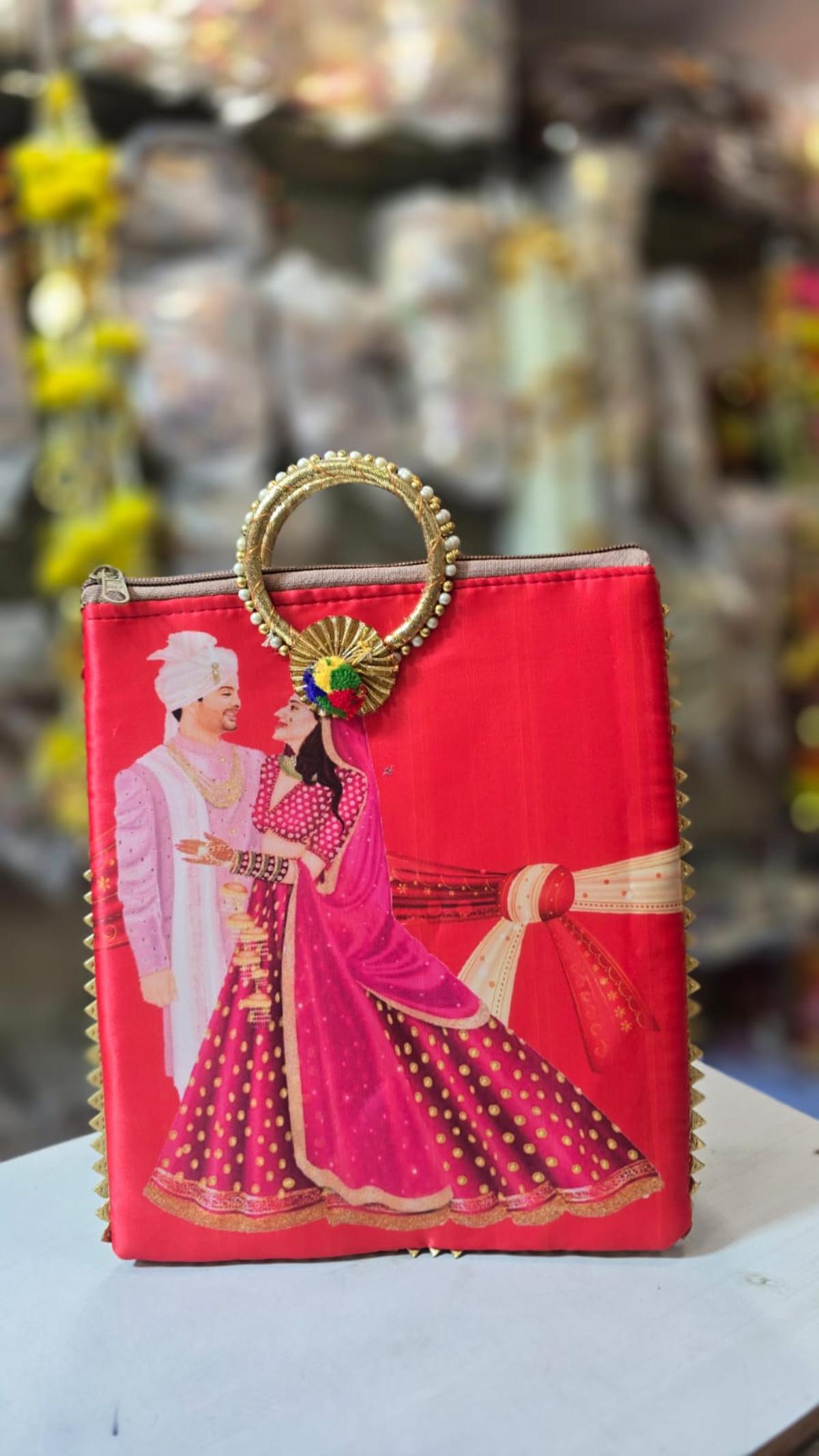 Handbag Digital Print Wedding Special Ceremony Gift Bag: Cotton Bridal Handbag with Bangle Handle