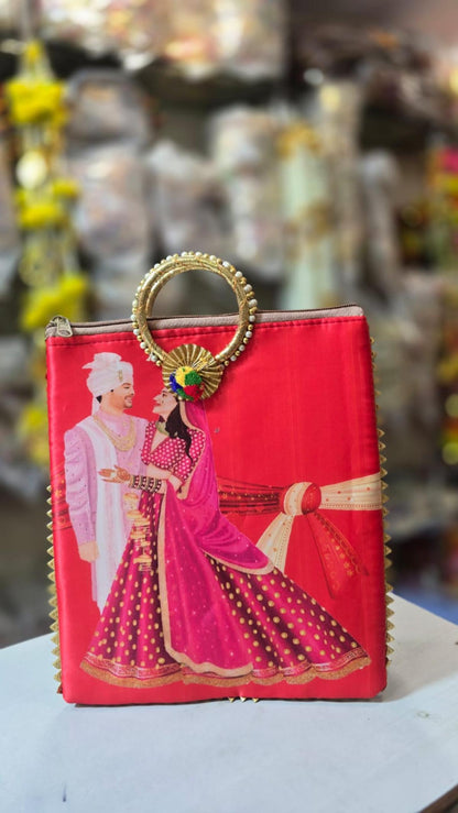 Handbag Digital Print Wedding Special Ceremony Gift Bag: Cotton Bridal Handbag with Bangle Handle
