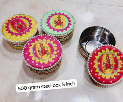Stainless Steel Storage Container Gift Box: Wedding & Pooja Favors, Size - 5"| 500 gm