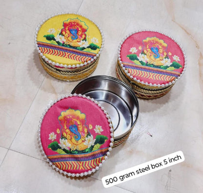 Stainless Steel Storage Container Gift Box: Wedding & Pooja Favors, Size - 5"| 500 gm