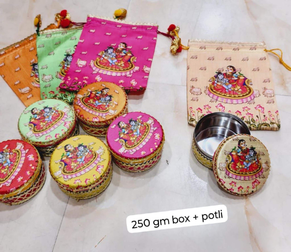 Stainless Steel Gift Box & Potli Set: Wedding Pooja Favors