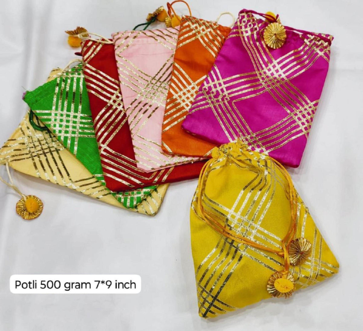 Printed Gota Zari Potli Bags - Indian Wedding Favors, Shagun Pouch 7*9 inch