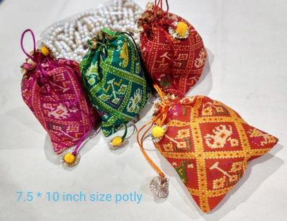 Printed Gota Zari Potli Bags - Indian Wedding Favors, Shagun Pouch 7*9 inch