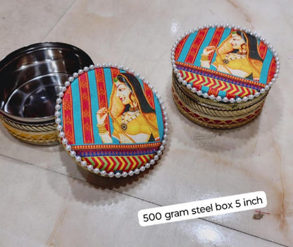 Stainless Steel Storage Container Gift Box: Wedding & Pooja Favors, Size - 5"| 500 gm