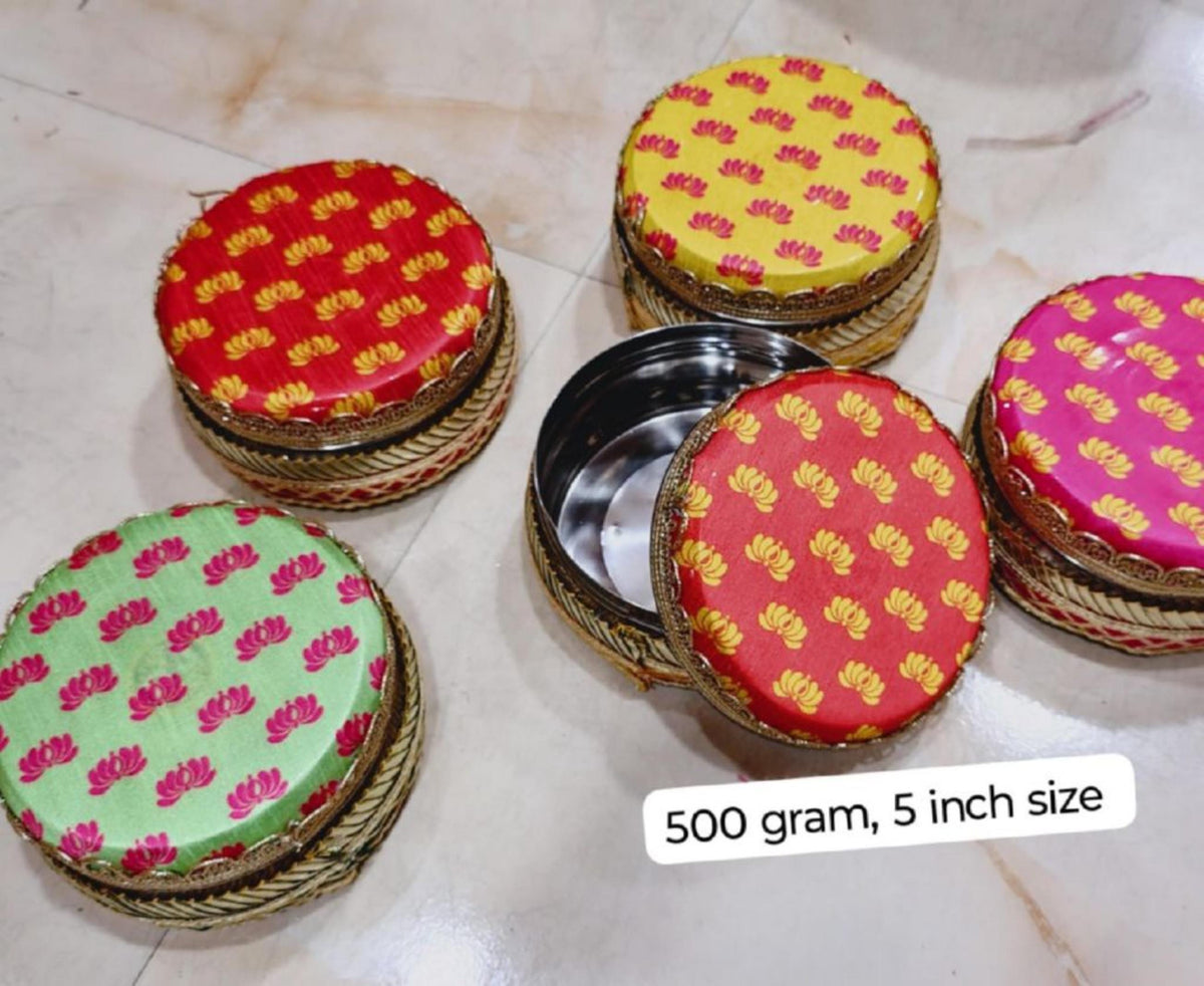 Stainless Steel Storage Container Gift Box: Wedding & Pooja Favors, Size - 5"| 500 gm