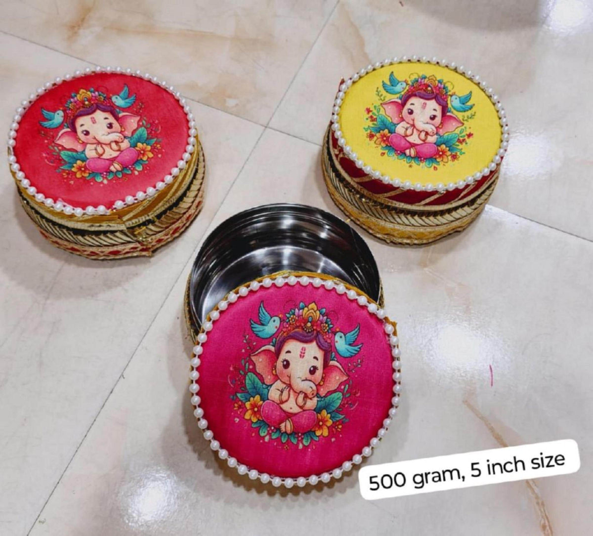 Stainless Steel Storage Container Gift Box: Wedding & Pooja Favors, Size - 5"| 500 gm