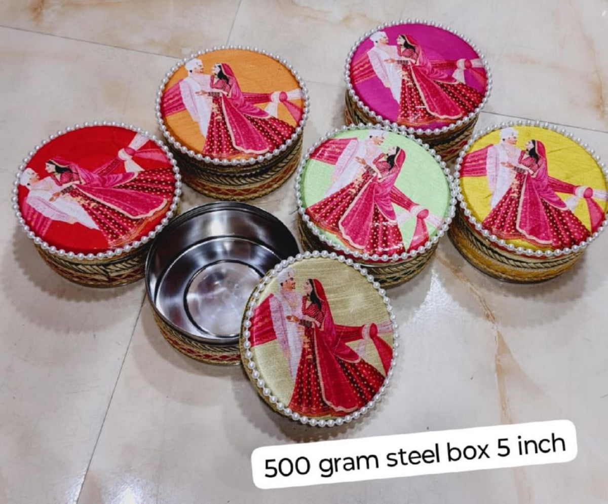 Stainless Steel Storage Container Gift Box: Wedding & Pooja Favors, Size - 5"| 500 gm