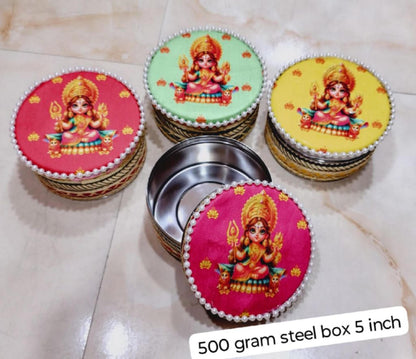 Stainless Steel Storage Container Gift Box: Wedding & Pooja Favors, Size - 5"| 500 gm