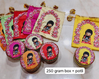 Stainless Steel Gift Box & Potli Set: Wedding Pooja Favors