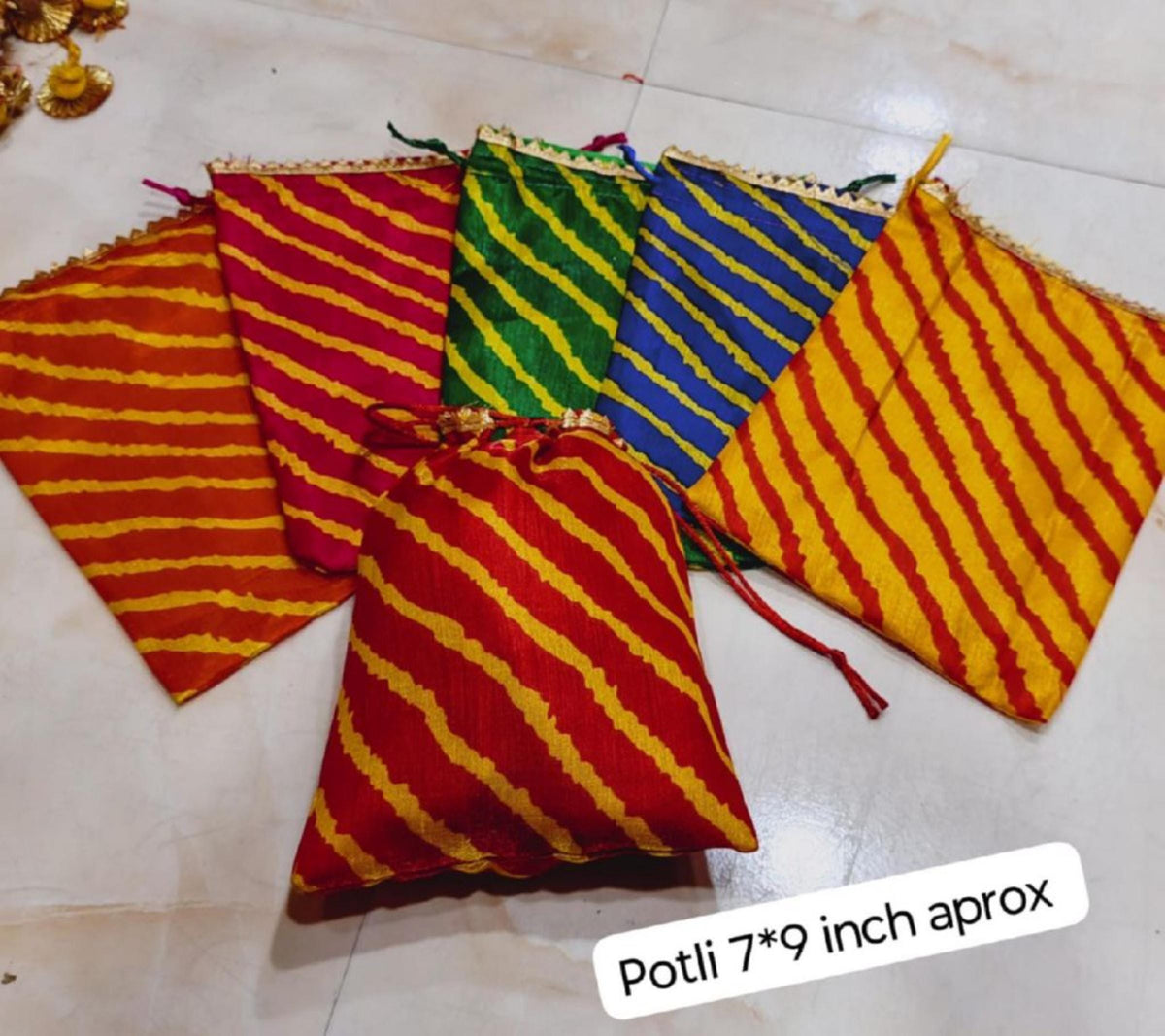 Printed lehriya Potli Bags - Indian Wedding Favors, Shagun Pouch 7*9 inch