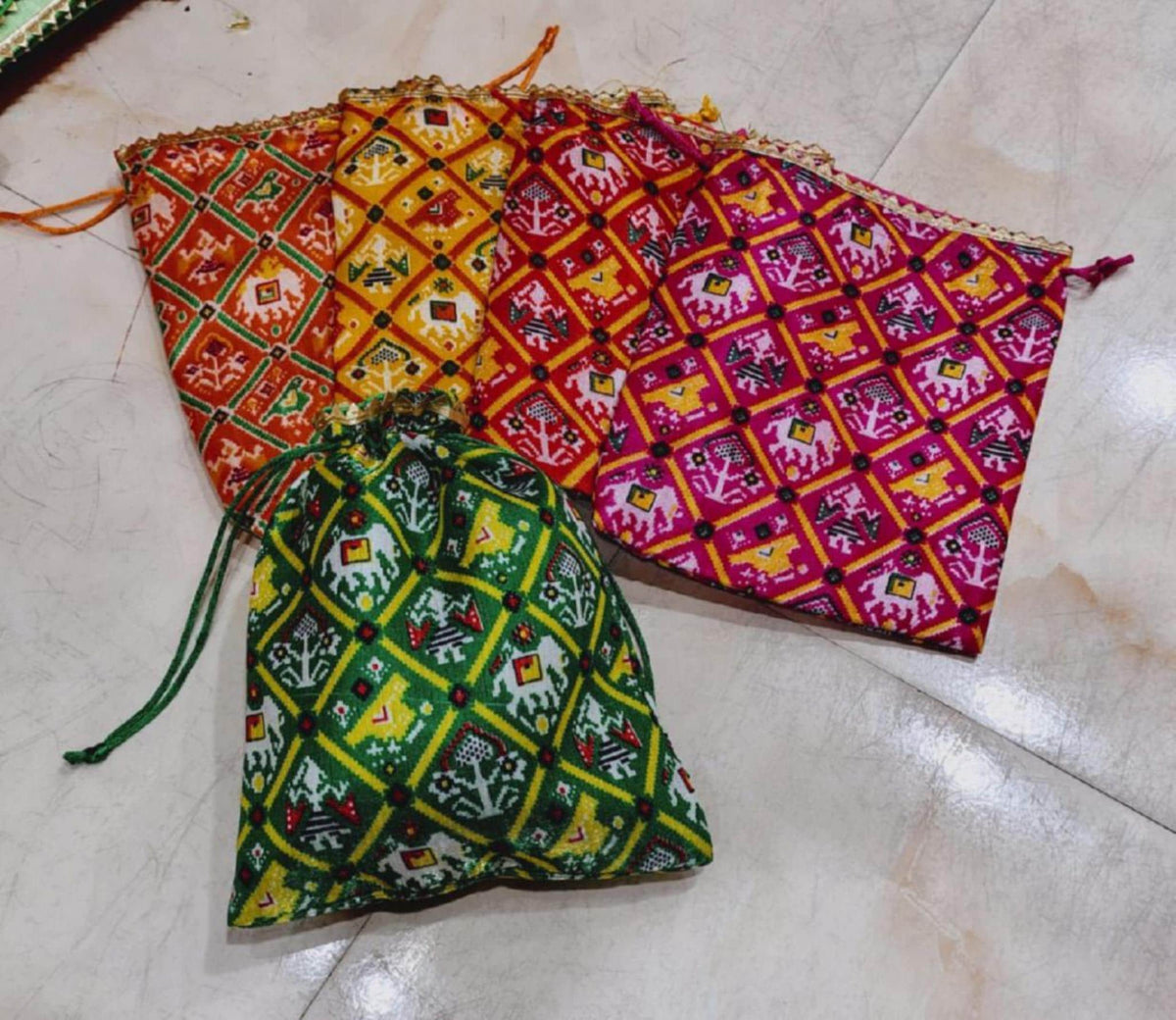 Printed lehriya Potli Bags - Indian Wedding Favors, Shagun Pouch 7*9 inch