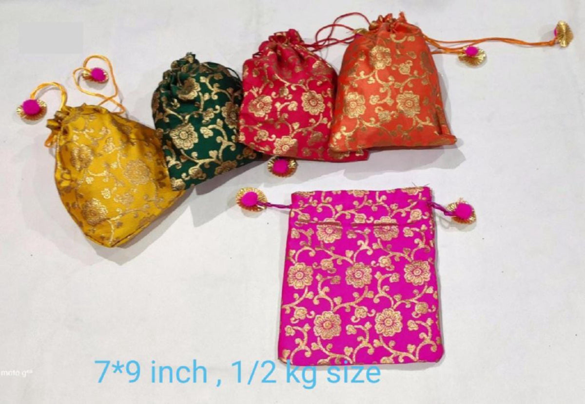 Printed Gota Zari Potli Bags - Indian Wedding Favors, Shagun Pouch 7*9 inch