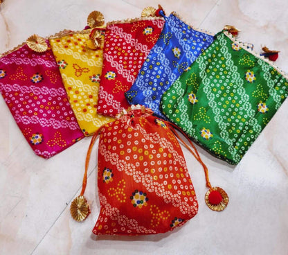 Printed Gota Zari Potli Bags - Indian Wedding Favors, Shagun Pouch 7*9 inch