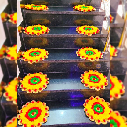 Handmade Marigold Rangoli Mat Set | Indian Puja Aasan, Temple Decor