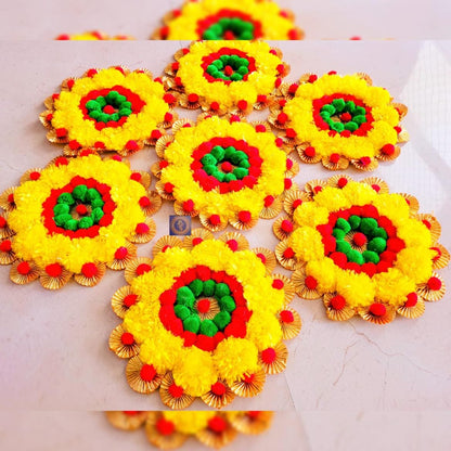 Handmade Marigold Rangoli Mat Set | Indian Puja Aasan, Temple Decor