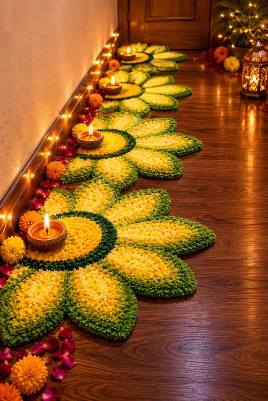 Handmade Colorfull Flower Rangoli Mat Set | Indian Puja Aasan, Temple Decor