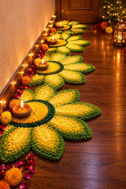 Handmade Colorfull Flower Rangoli Mat Set | Indian Puja Aasan, Temple Decor