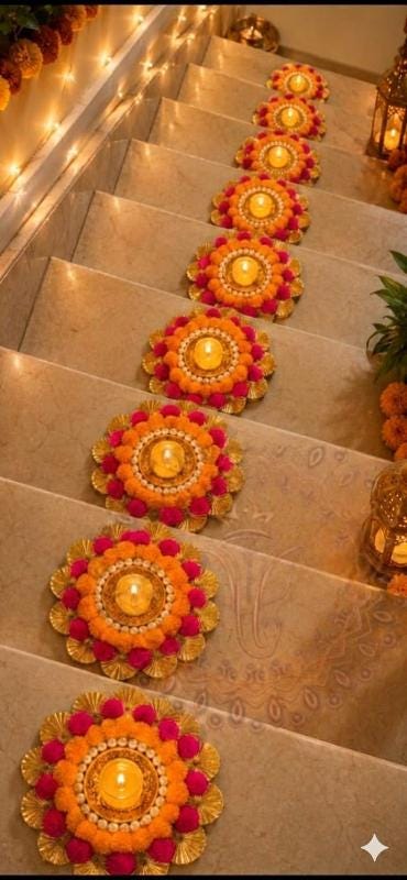Handcrafted Pom Pom Diya Plate with Tealight, Traditional Diwali Decorations, Pooja Room Decor