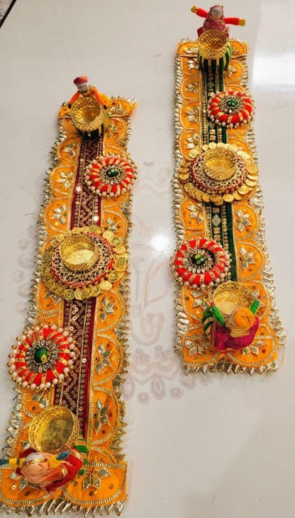 Handcrafted Gota Patti Diya Runners | Floral Tealight Decor Set (24" Each)