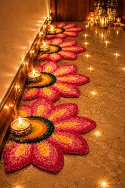 Handmade Colorfull Flower Rangoli Mat Set | Indian Puja Aasan, Temple Decor