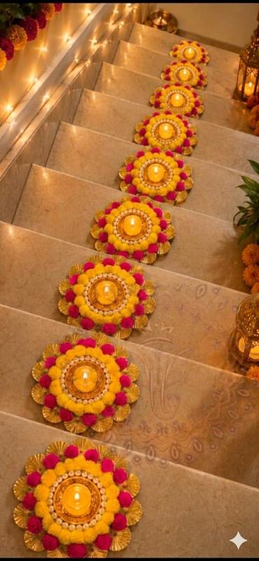 Handcrafted Pom Pom Diya Plate with Tealight, Traditional Diwali Decorations, Pooja Room Decor