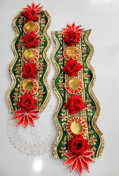 Handcrafted Gota Patti Diya Runners | Floral Tealight Decor Set (24" Each)