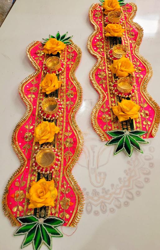 Handcrafted Gota Patti Diya Runners | Floral Tealight Decor Set (24" Each)