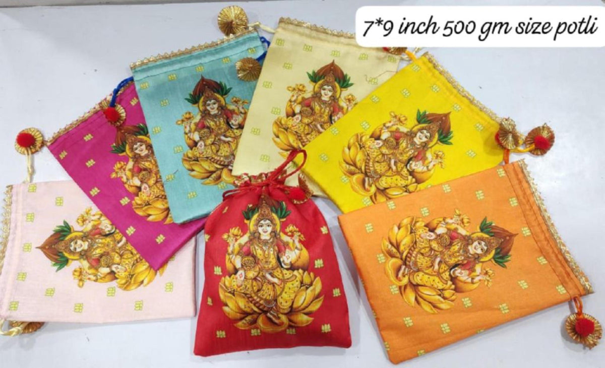 Indian Festive Potli Bags, Festive Gift Bag Tassel Drawstring Pouches (7x9 inch)