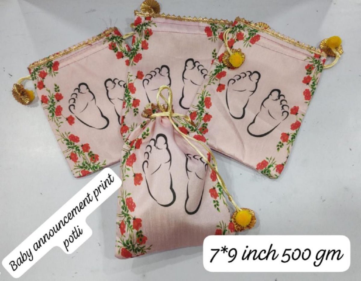 Baby Shower Potli Bags, Mother Baby Favor Pouch, Butterfly Floral Drawstring Gift Bag