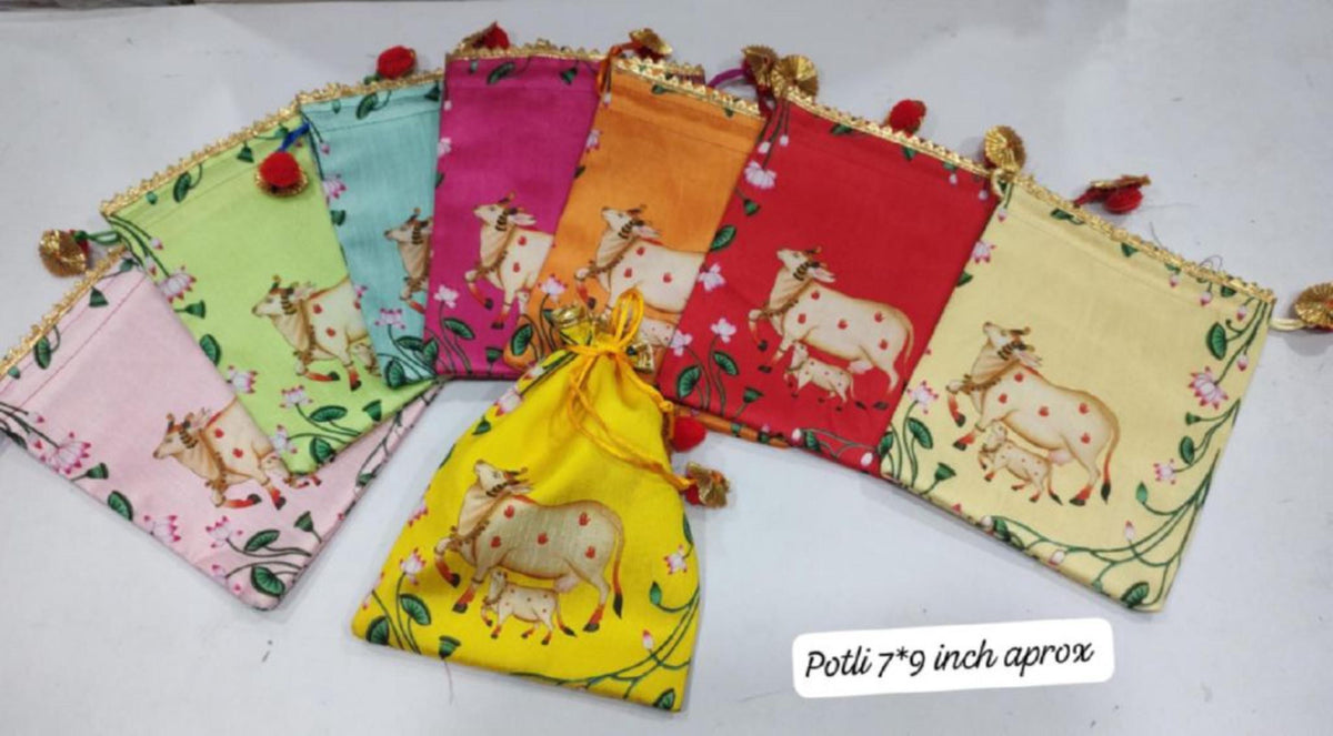 Indian Festive Potli Bags, Festive Gift Bag Tassel Drawstring Pouches (7x9 inch)