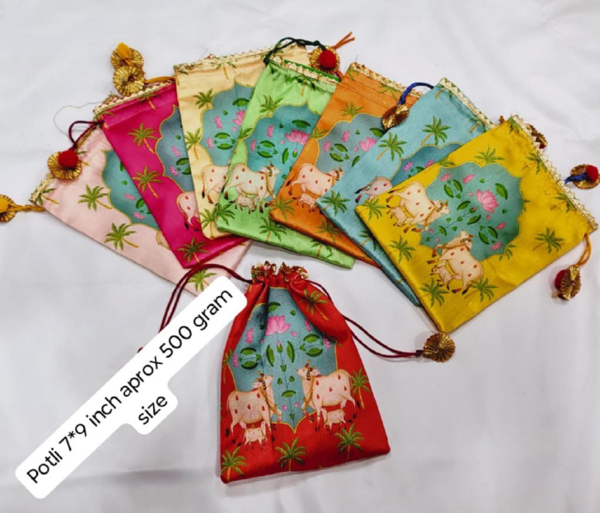 Indian Festive Potli Bags, Festive Gift Bag Tassel Drawstring Pouches (7x9 inch)